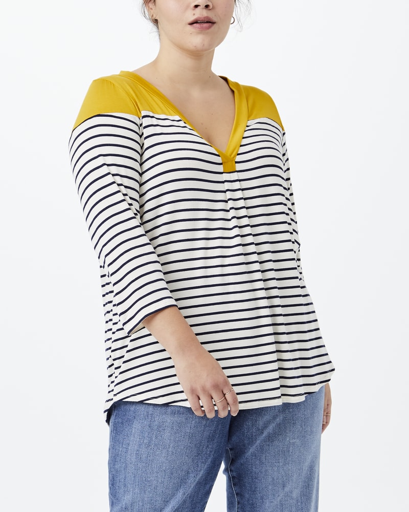 Front of plus size Eve Three-Quarter-Sleeve Striped Tee by Meri Skye | Dia&Co | dia_product_style_image_id:145344
